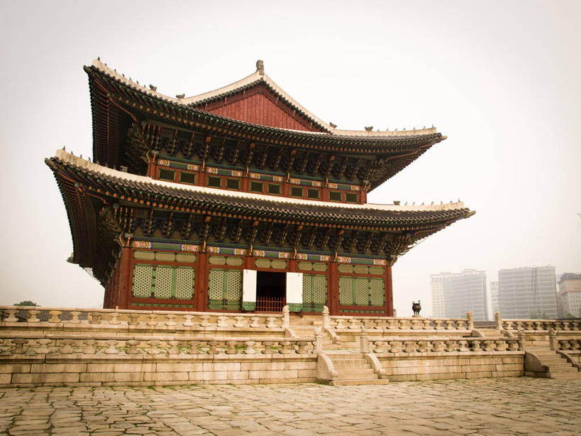 无人,宫殿,横图,室外,白天,建筑,首尔,韩国,屋顶,首都,历史,佛塔,台阶,摄影,万里无云,彩图