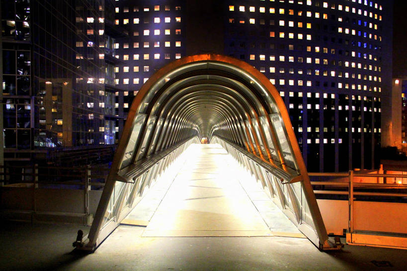 无人,横图,室外,夜晚,城市,建筑,法国,拱门,桥,联系,现代,摄影,人行桥,照亮,照明设备,彩图