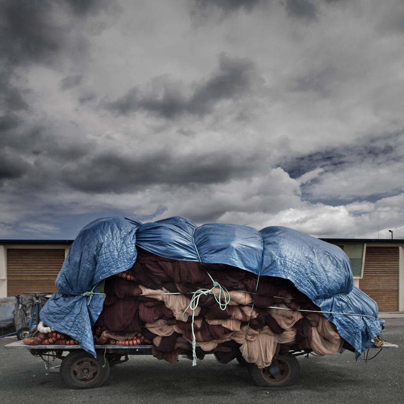 无人,方图,室外,白天,渔业,路,西班牙,许多,包装,推车,云,很多,天空,工业,运输,摄影,渔网,保护,彩图