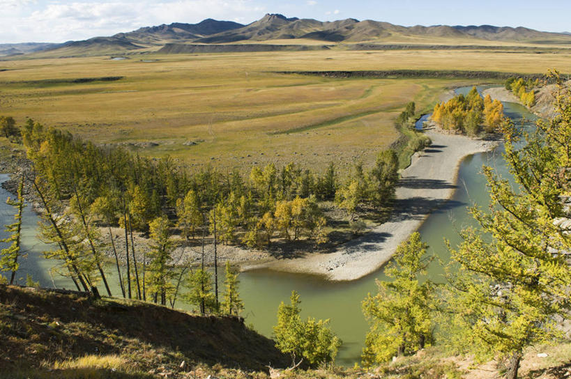 无人,横图,俯视,室外,白天,河流,美景,山,山脉,蒙古,地形,景观,云,山谷,草,树,天空,自然,景色,摄影,宁静,自然风光,彩图,高角度拍摄,鄂尔浑河