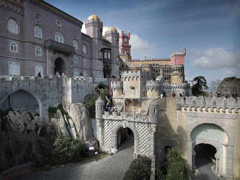 宫殿,横图,室外,白天,建筑,葡萄牙,云,拱门,天空,地标建筑,摄影,新特拉,彩图