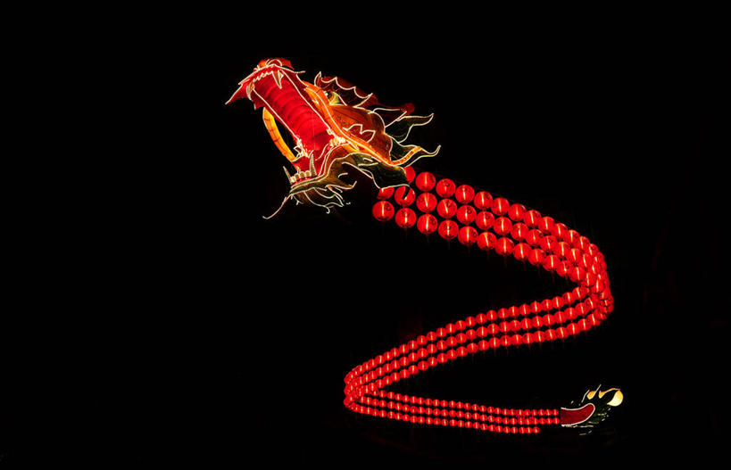 无人,横图,新加坡,黑色背景,庆祝,龙,灯笼,飞,红色,摄影,创造力,美术工艺,彩图,影棚拍摄