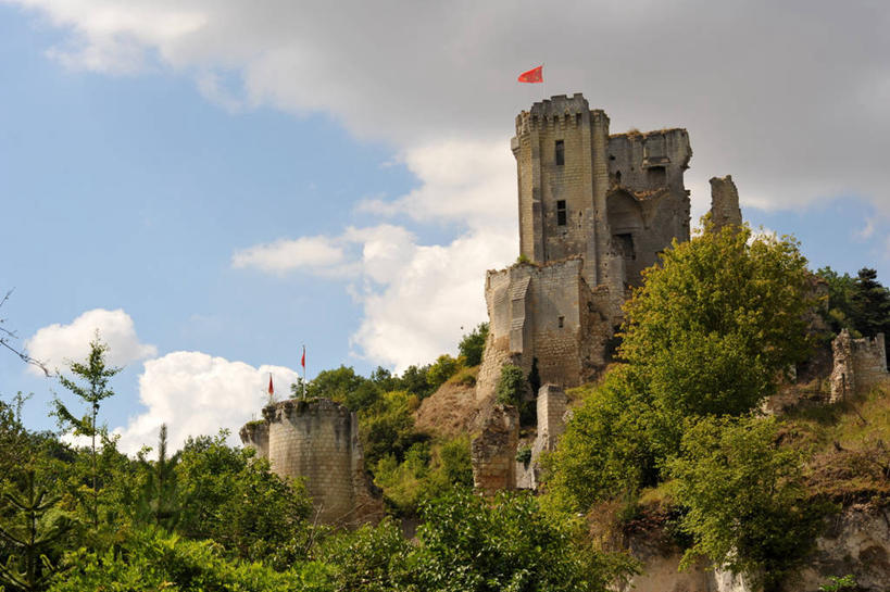 无人,横图,室外,山,建筑,法国,城堡,历史,废墟,树,摄影,卢瓦尔河谷,彩图