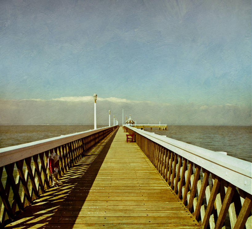 无人,栏杆,码头,横图,室外,白天,海洋,英国,阴影,水平线,云,天空,摄影,宁静,怀特岛,彩图