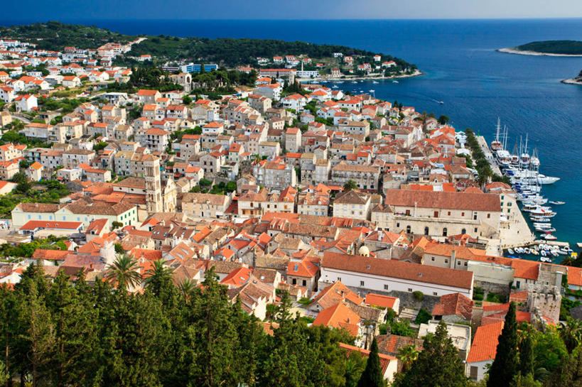 无人,横图,俯视,室外,白天,海洋,建筑,克罗地亚,房屋,屋顶,地形,城镇,树,运输,摄影,斯普利特,彩图,高角度拍摄,赫瓦尔