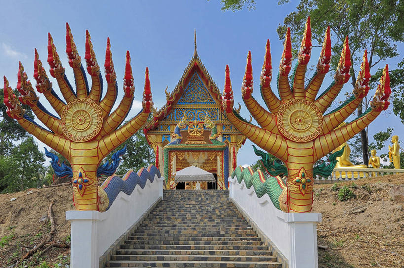 无人,横图,室外,白天,仰视,楼梯,泰国,树,天空,摄影,宗教,泰国文化,彩图,低角度拍摄,传统文化