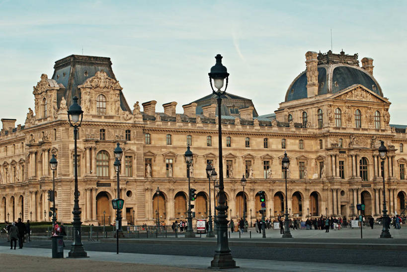 博物馆,横图,室外,白天,建筑,路,路灯,法国,巴黎,人行道,小路,卢浮宫,首都,天空,摄影,法国文化,彩图