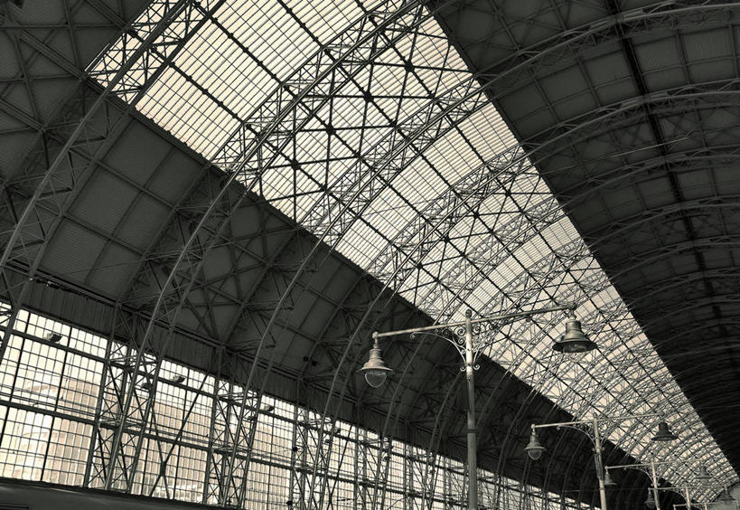 无人,横图,室内,白天,仰视,天花板,建筑,车站,俄罗斯,弯曲,钢铁,金属,站台,首都,联系,月台,摄影,支撑,莫斯科,彩图,低角度拍摄