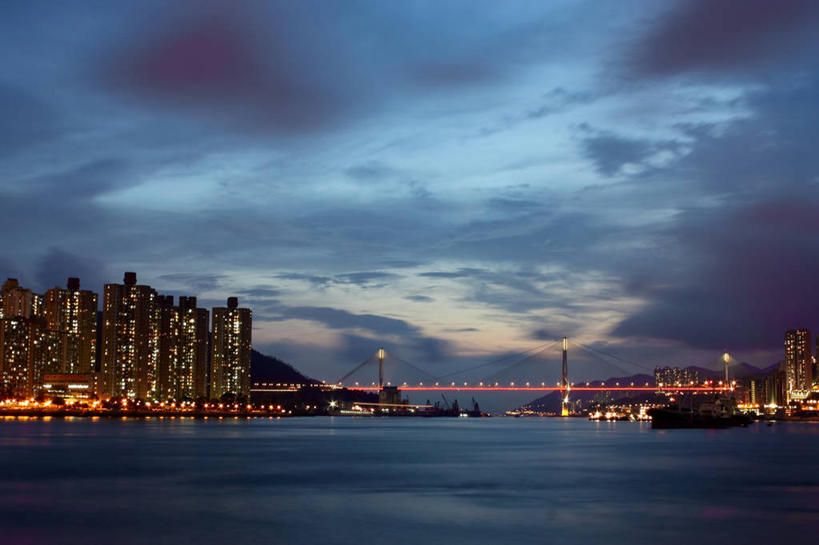 无人,横图,室外,天际线,建筑,香港,流水,公寓,桥,联系,现代,黄昏,摄影,照亮,彩图,旅行