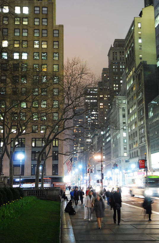 成年人,竖图,室外,运动模糊,城市,道路,建筑,街道,路,路灯,公路,美国,人行道,交通,许多人,黄昏,一群人,美国国旗,摄影,明亮,照亮,纽约公立图书馆,男人,女人,秋天,马路,步行,彩图