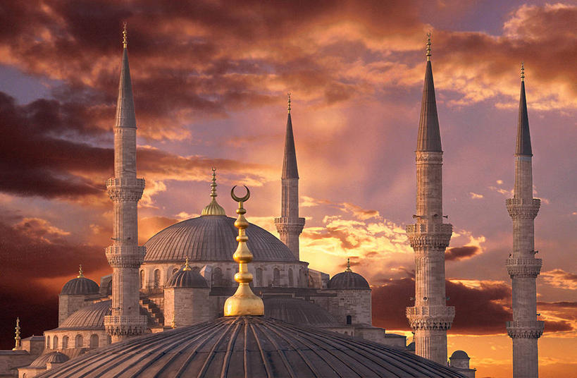 无人,横图,室外,日出,城市,建筑,日光,欧洲,云,摄影,尖塔,圆顶建筑,清真寺,伊斯坦布尔,彩图