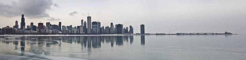 无人,横图,全景,室外,白天,天际线,建筑,对称,冬天,灰色,摄影,密歇根湖,芝加哥市,彩图