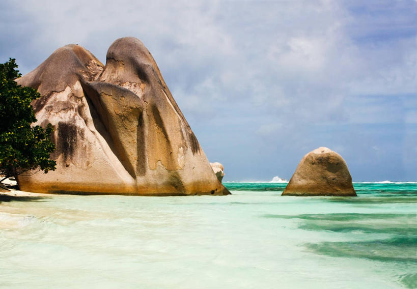 无人,横图,室外,白天,美景,景观,水平线,树,自然,景色,摄影,宁静,印度洋,岩层,自然风光,拉迪戈岛,潟湖,岩石,彩图