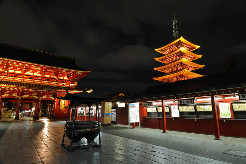 无人,横图,室外,夜晚,建筑,日本文化,首都,宝塔,摄影,佛教,照亮,浅草观音寺,彩图