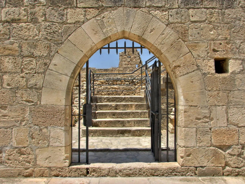 无人,横图,室外,白天,建筑,塞浦路斯,大门,拱门,城墙,台阶,打开,摄影,开启,彩图,过去