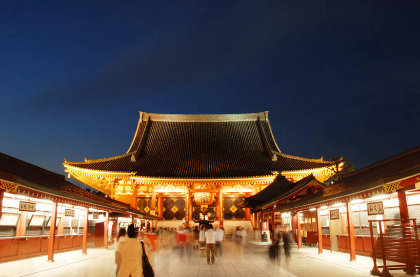横图,室外,夜晚,运动模糊,建筑,东京,日本,日本文化,屋顶,首都,历史,地标建筑,摄影,宗教,佛教,照亮,宗教建筑,万里无云,浅草观音寺,浅草,彩图