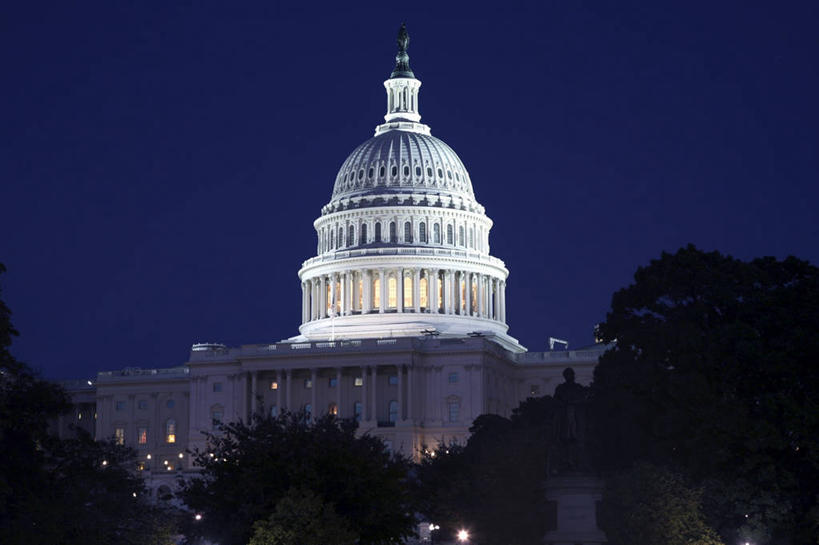 无人,横图,室外,夜晚,城市,建筑,美国,柱子,首都,地标建筑,摄影,照亮,政府大楼,圆顶建筑,华盛顿特区,国会大楼,彩图