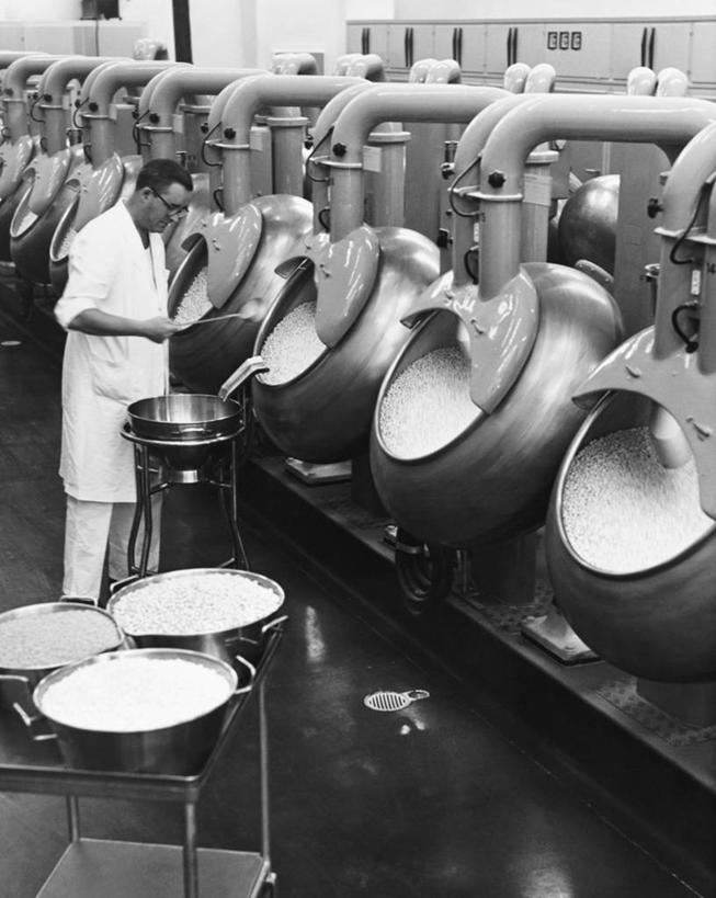 西方人,成年人,中年人,老年人,一个人,药剂师,工厂,竖图,黑白,室内,欧洲,欧洲人,仅一个男性,一排,整齐,眼镜,药丸,注视,排列,容器,观察,看,职业,工业,摄影,观看,制造,察看,队列,关注,实验服,老年男性,中年男性,白种人,制药厂