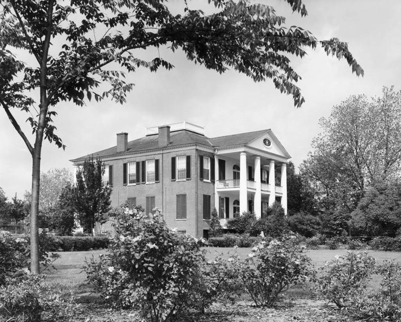 无人,横图,黑白,室外,白天,植物,建筑,美国,柱子,树,摄影,北美,纳齐兹,过去