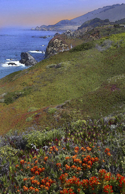 无人,竖图,插画,室外,白天,旅游,度假,绘画,数码,科技,海洋,美景,水,美国,阴影,艺术,网络,地形,海岸线,景观,高光,几何,计算机图形,古典,合成,图画,文化,娱乐,画,花,风景,自然,工艺品,品味,享受,休闲,景色,放松,美术,电脑合成图,数码合成图,高雅,合成图,加利福尼亚,自然风光,漫画,写实,具体,具象,美学,大苏尔,美术工艺,彩图