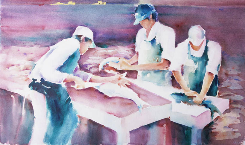 成年人,中年人,一个人,三个人,人群,鱼贩,站,横图,插画,工作服,制服,绘画,安全,渔业,数码,科技,仅一个男性,仅一个人,仅一个中年男性,切片,阴影,艺术,网络,肉,防护,高光,几何,计算机图形,古典,合成,图画,文化,货摊,肉类,画,工艺品,品味,职业,颜料,保护,美术,电脑合成图,数码合成图,高雅,合成图,保险,防护服,漫画,肉食,写实,具体,具象,美学,保全,周全,安稳,安定,工作制服,美术工艺,平安,男人,男性,中年男性,商人,海产,彩图,工作套服