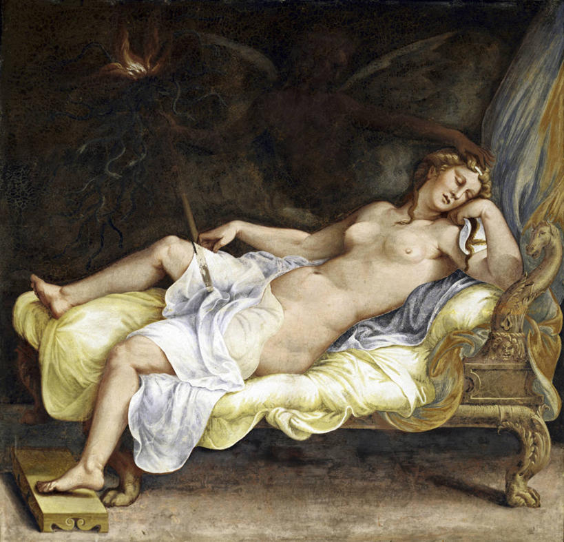 成年人,裸体,两个人,横图,插画,室内,白天,绘画,数码,科技,床,卧室,油画,意大利,阴影,神话,艺术,网络,高光,几何,计算机图形,古典,合成,火把,火炬,图画,文化,画,工艺品,品味,幻想,诱惑,美术,电脑合成图,数码合成图,高雅,合成图,恶魔,梦想,漫画,写实,具体,具象,美学,邪恶,美术工艺,曼图亚,男人,女人,睡觉,彩图,矫饰主义