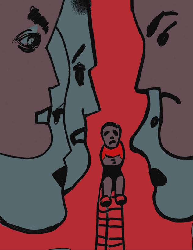 儿童,人群,法官,竖图,插画,纯洁,数码,科技,阴影,红色背景,网络,高光,几何,计算机图形,合成,图画,画,表,可爱,童年,童趣,人体,电脑合成图,数码合成图,恐怖,合成图,手艺,漫画,童真,烂漫,无邪,计算机制图,写实,具体,具象,谴责,美术工艺,判断,担心,害羞,天真,男孩,彩图,法律