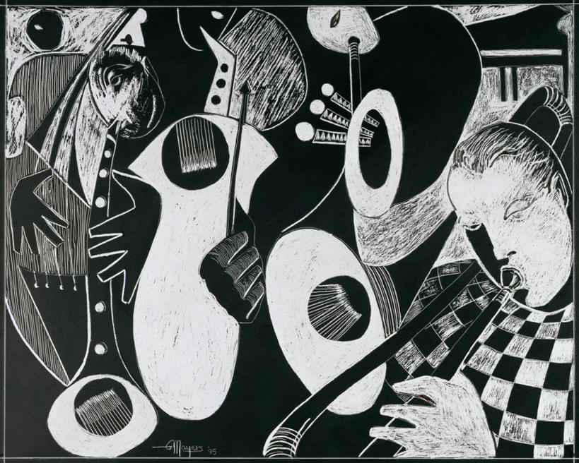 头,音乐家,横图,插画,抽象,数码,科技,五个人,表演,阴影,网络,单簧管,管乐器,乐器,萨克斯,弦乐器,高光,几何,计算机图形,音乐,合成,图画,拿着,表演者,吹气,画,扮演,人体,电脑合成图,数码合成图,爵士乐,创造力,演出,享乐,合成图,音乐人,漫画,写实,具体,具象,技能,低音提琴,头部,乐师,演奏家,音乐工作者,彩图,混沌,刮板