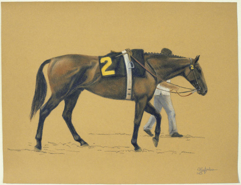 成年人,一个人,横图,插画,室外,白天,侧面,运动,数码,科技,马,仅一个男性,阴影,朦胧,模糊,网络,高光,几何,计算机图形,合成,图画,拿着,休闲装,蜡笔画,画,家畜,电脑合成图,数码合成图,缰绳,合成图,带领,漫画,写实,具体,具象,步行,彩图