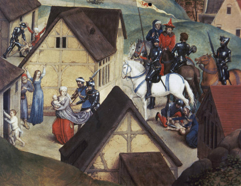 婴儿,儿童,成年人,人群,站,跑,横图,插画,室外,白天,绘画,纯洁,安全,数码,科技,马,四只,士兵,骑马,阴影,艺术,网络,盔甲,屋顶,防护,许多人,高光,几何,计算机图形,古典,合成,图画,文化,画,小孩,工艺品,品味,一群人,可爱,宗教,活泼,保护,美术,死亡,电脑合成图,数码合成图,高雅,暴力,基督教,合成图,宝宝,保险,防御,进攻,漫画,纯真,烂漫,无邪,哥特式风格,谋杀,杀害,铠甲,写实,具体,具象,美学,防具,防卫,悲痛,屠宰场,伶俐,平安,天真,男人,女人,孩子,彩图,甲胄