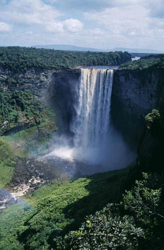 无人,竖图,室外,彩虹,瀑布,水,雾,日光,圭亚那,反射,地形,悬崖,风景,南美,摄影,国家公园,沙岩,彩图