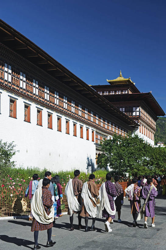 竖图,室外,白天,旅游,建筑,不丹,亚洲,首都,摄影,宗教,佛教,要塞,群众,廷布,彩图,旅行,传统文化