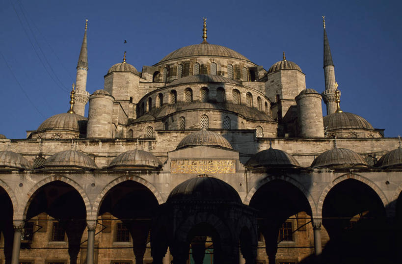 无人,横图,建筑,欧洲,塔,尖顶,地标建筑,摄影,宗教,伊斯兰教,宗教建筑,清真寺,伊斯坦布尔,蓝色清真寺,彩图