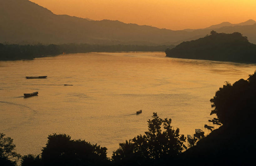 无人,横图,室外,日落,船,老挝,琥珀,摄影,东南亚,琅勃拉邦,湄公河,彩图