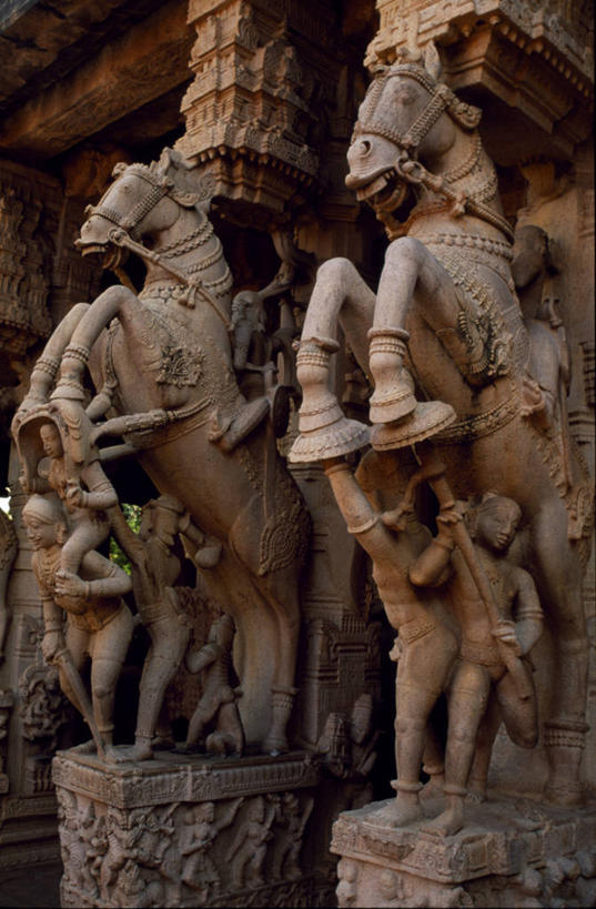 无人,竖图,室外,建筑,马,雕塑,印度,神话,装饰,柱子,砖,图像,动物,摄影,宗教,高雅,女神,印度文化,印度教,泰米尔纳德邦,马杜赖,彩图,神