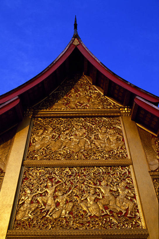 无人,寺庙,竖图,建筑,老挝,亚洲,黄金,摄影,宗教,佛教,神殿,宗教建筑,琅勃拉邦,香通寺,彩图