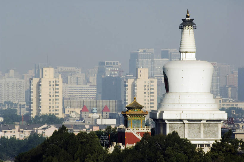 无人,横图,全景,俯视,航拍,室外,旅游,日落,山,太阳,天际线,城市,建筑,北海公园,北京,中国,亚洲,首都,黄昏,橙色,摄影,鸟瞰,东亚,彩图,高角度拍摄,旅行,时空