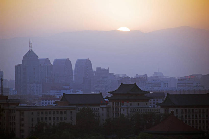 无人,横图,全景,俯视,航拍,室外,旅游,日落,山,太阳,天际线,城市,建筑,北海公园,北京,中国,亚洲,首都,黄昏,橙色,摄影,鸟瞰,东亚,彩图,高角度拍摄,旅行,时空