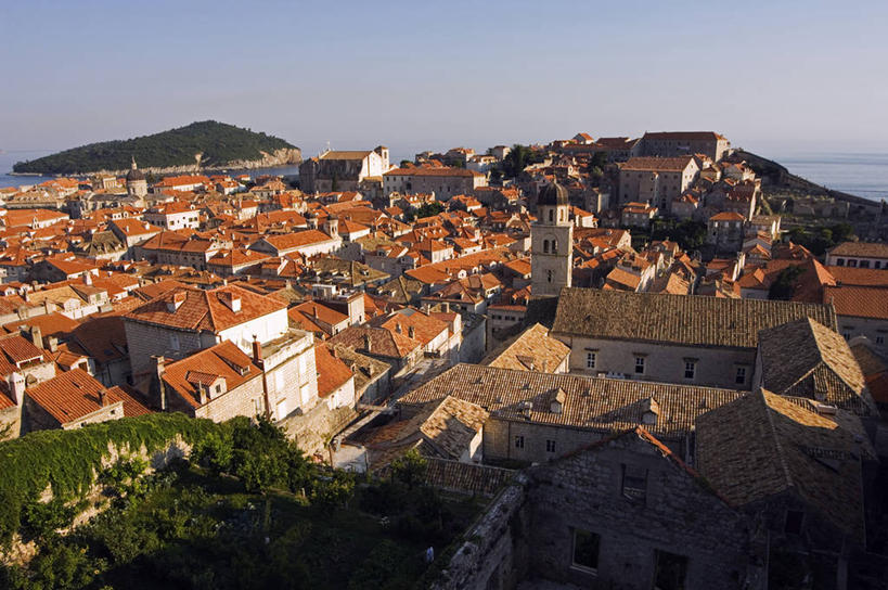 无人,横图,全景,海洋,欧洲,克罗地亚,瓷砖,房屋,屋顶,城镇,古城,红色,蓝色,地标建筑,摄影,巴尔干,杜布罗夫尼克,彩图,海港