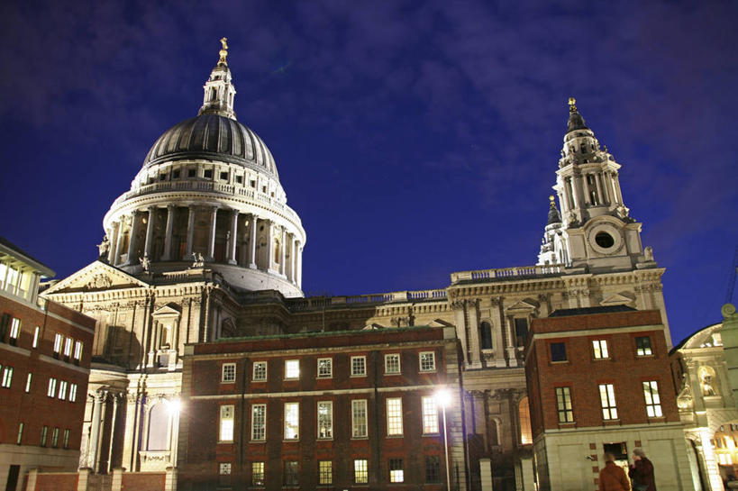 无人,横图,夜晚,城市,建筑,英国,光,首都,英格兰,伦敦城,黄昏,摄影,宗教,照亮,照明设备,圆顶建筑,宗教建筑,彩图,大教堂,英国国教