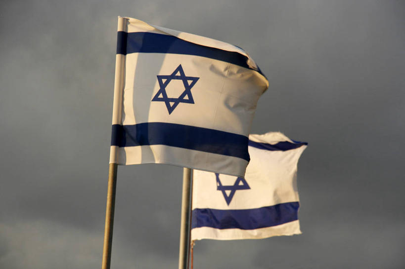 无人,横图,室外,海洋,旗帜,以色列,亚洲,海岸线,飞,蓝色,白色,摄影,徽章,地中海文化,犹太教,彩图