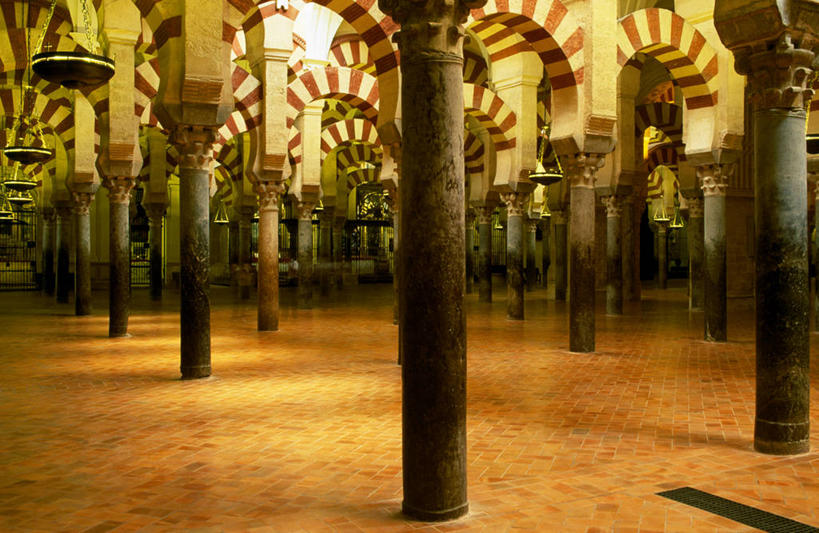 无人,横图,室内,建筑,西班牙,欧洲,柱子,拱门,摄影,伊斯兰教,清真寺,安达路西亚,大清真寺,科尔多瓦清真寺,彩图