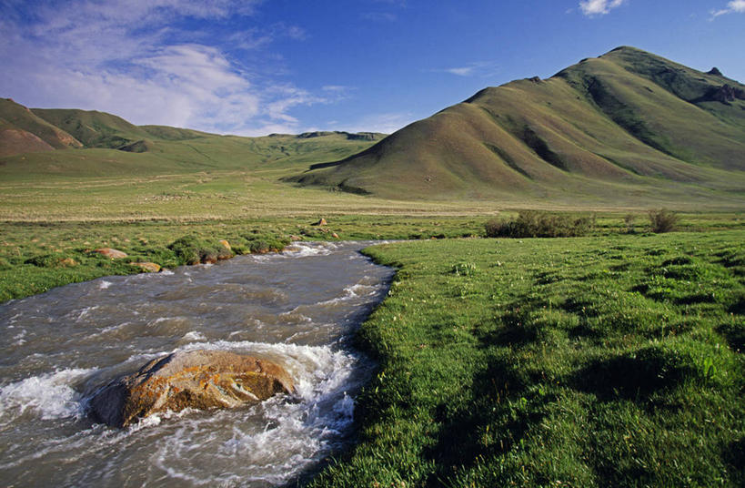 无人,横图,室外,牧场,山,吉尔吉斯斯坦,地形,山谷,风景,小溪,摄影,中亚,政府,彩图