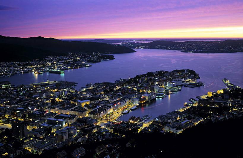 无人,横图,夜晚,天际线,挪威,欧洲,摄影,斯堪的纳维亚,斯堪狄纳维亚半岛,卑尔根,彩图