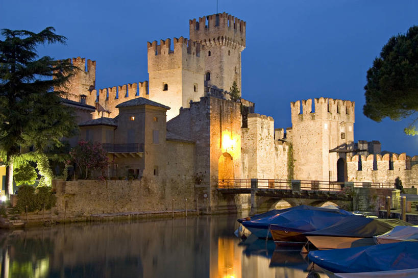 无人,横图,室外,船,意大利,欧洲,城堡,黄昏,摄影,伦巴第大区,加尔达湖,彩图,海港