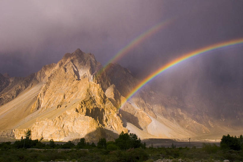 无人,横图,室外,彩虹,山,山脉,巴基斯坦,亚洲,地形,北,摄影,中亚,喜马拉雅山脉,彩图,喀喇昆仑