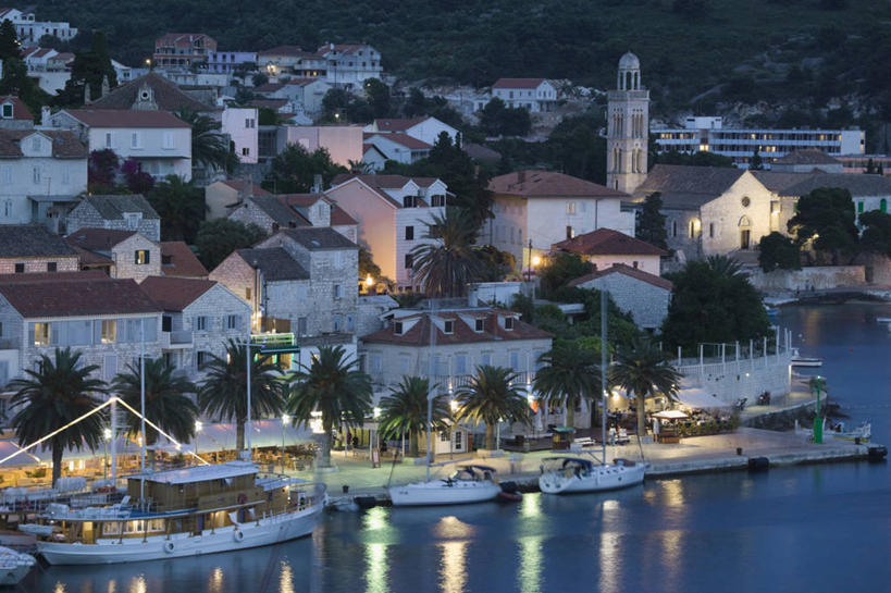 无人,横图,俯视,室外,夜晚,欧洲,克罗地亚,城镇,黄昏,摄影,地中海文化,巴尔干,东欧,亚得里亚海,达尔马提亚,彩图,高角度拍摄,赫瓦尔