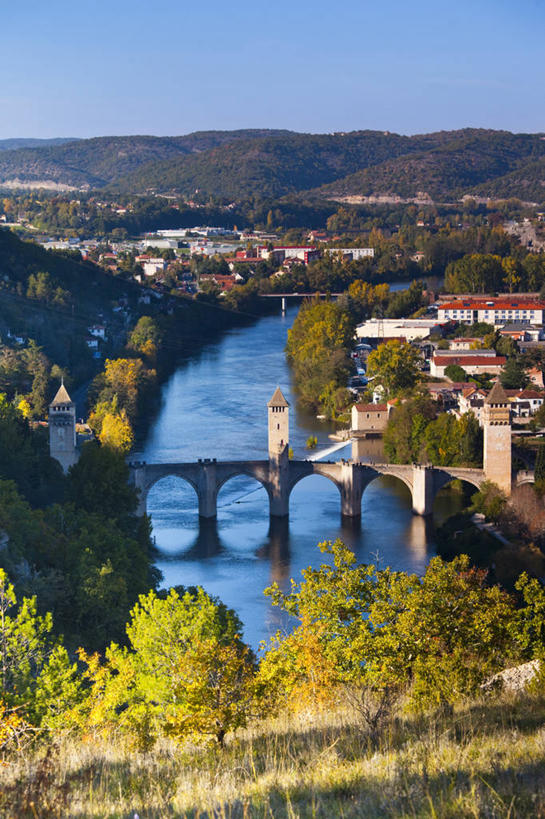 无人,竖图,俯视,室外,白天,旅游,法国,欧洲,城镇,桥,摄影,西欧,卡奥尔,秋天,彩图,高角度拍摄,旅行,洛特河