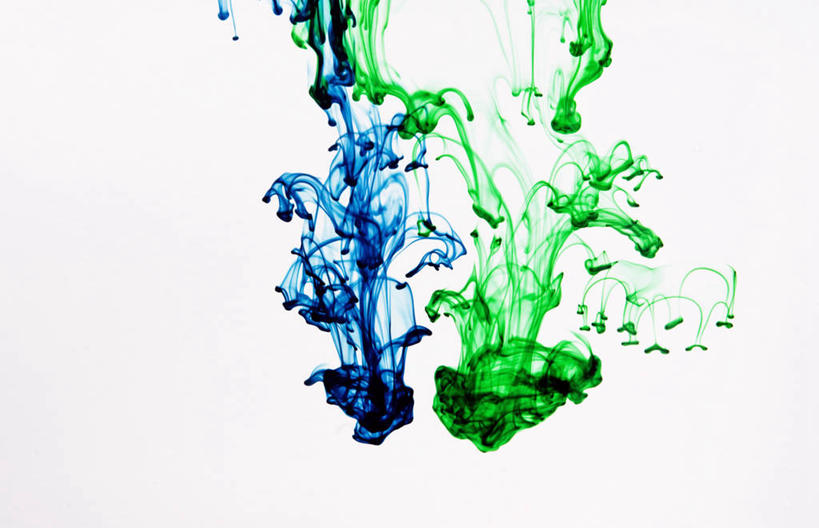 无人,横图,白色背景,抽象,水,溅,墨水,液体,水滴,蓝色,绿色,摄影,彩图,影棚拍摄