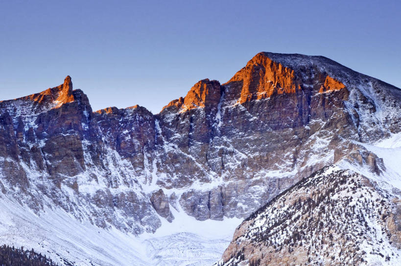 无人,横图,室外,白天,沙漠,山,雪,雪山,日光,美国,沮丧,地形,宏伟,风景,摄影,宁静,早晨,内华达州,万里无云,大盆地国家公园,彩图